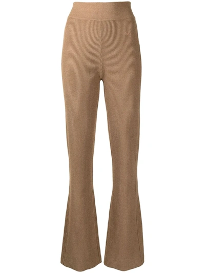 Shop Frame Rib-knit Flared Trousers In Brown