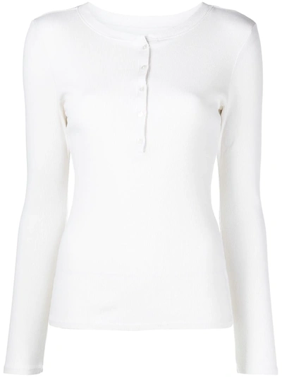 Shop Nili Lotan Jordan Henley Long-sleeved T-shirt In White