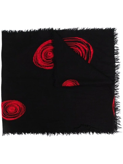 Shop Yohji Yamamoto Fringed Graphic Wool Scarf In 2 Black Red