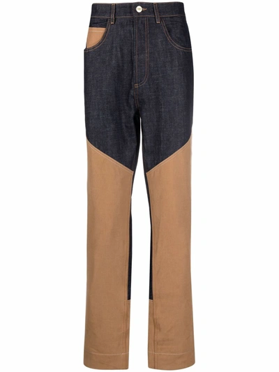 Shop Wales Bonner Two-tone Panel Trousers In Blue