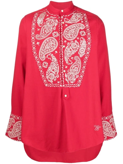 Shop Wales Bonner Embroidered-paisley Shirt In Red