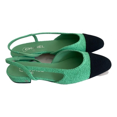 Pre-owned Chanel Slingback Tweed Sandals In Green