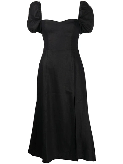Shop Reformation Denver Flared Linen Dress In 黑色