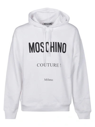 Moschino Logo-print Cotton Hoodie In Fantasia Bianco