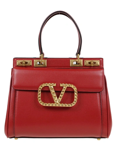 Valentino Garavani Small Rockstud Flap Leather Clutch in Ju5 Rouge Pur