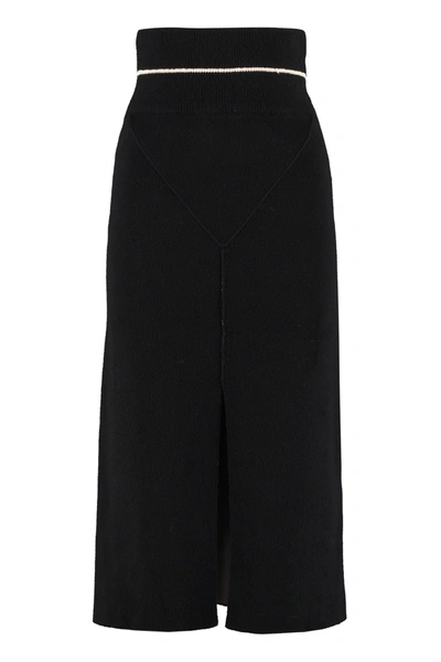 Moncler Front Slit Knit Midi Skirt In Black