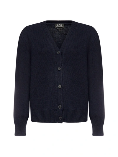 Shop Apc Cardigan In Dark Navy