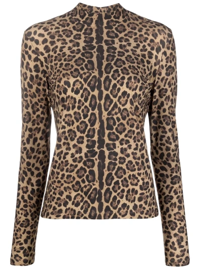 Shop Valentino Leopard-print Jersey Top In Nude