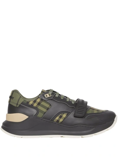 Shop Burberry Check-print Lace-up Sneakers In Grün