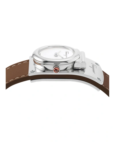 Shop Ferragamo Boxyz Leather Watch In Silver