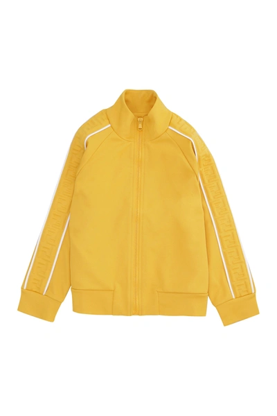 Shop Fendi Kids Logo Embossed Track Jacket In Yellow