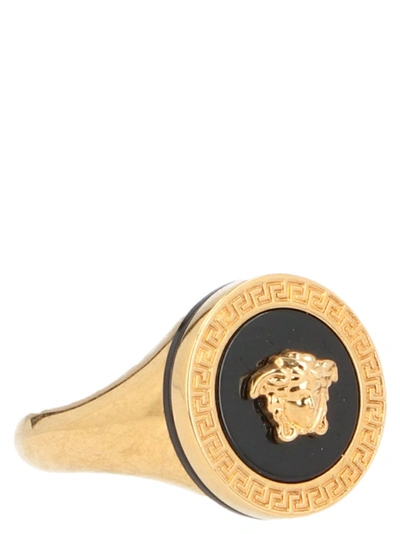 Shop Versace Medusa Engraved Ring In Gold