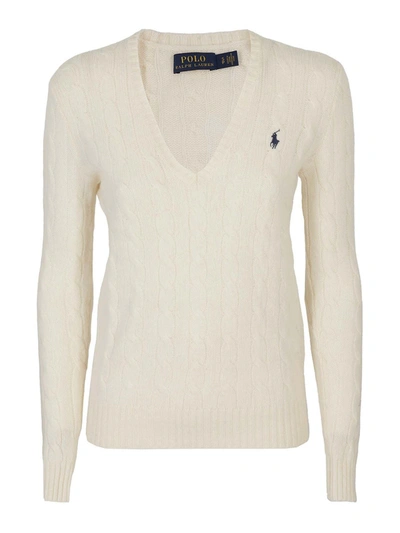 Shop Polo Ralph Lauren Cable-knit V-neck Sweater In White