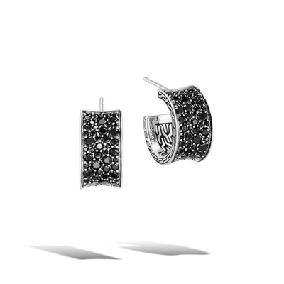 John Hardy Sterling Silver Classic Chain Extra Small Hoop Earrings With Treated Black Sapphire & Black Spinel In Silver