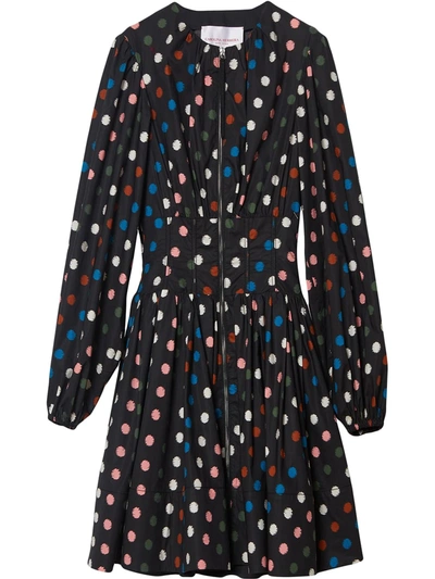 Shop Carolina Herrera Organic Cotton Dot-print Dress In Black