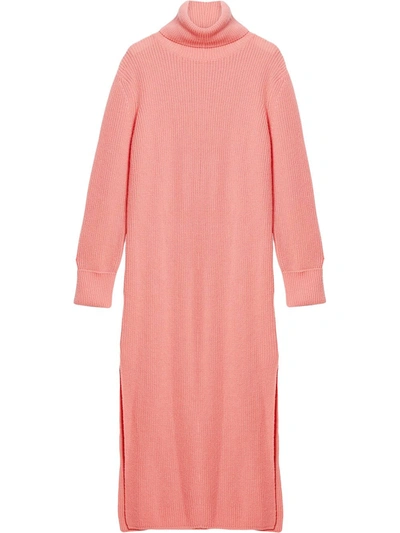 Shop Carolina Herrera Roll-neck Knitted Cashmere Dress In Pink