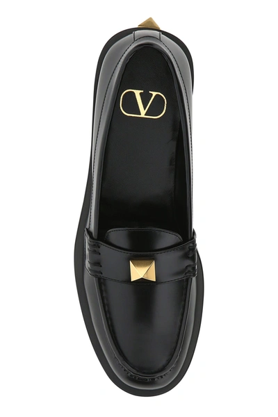 Shop Valentino Black Leather Roman Stud Loafers Black  Garavani Donna 41