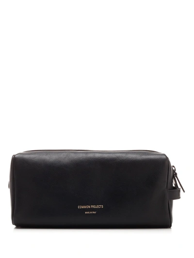 Shop Common Projects Logo Embossed Zipped Wash Bag In Black