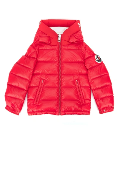 Shop Moncler Enfant Logo Patch Hooded Down Jacket In Red