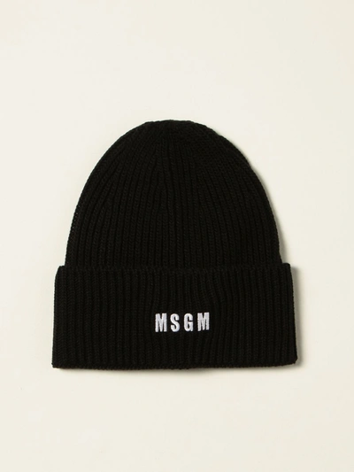 Shop Msgm Hat  Beanie Hat With Logo In Black