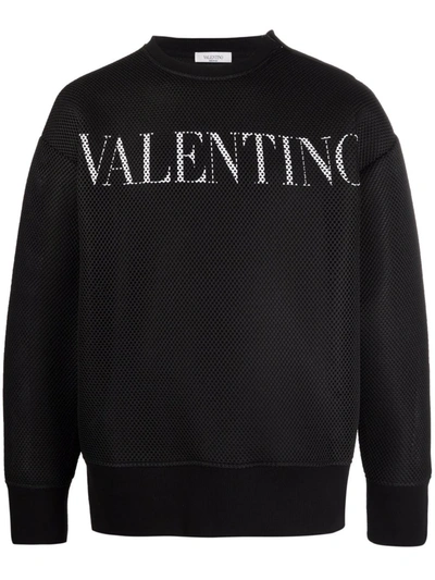 Shop Valentino Logo-print Mesh Sweatshirt In Black