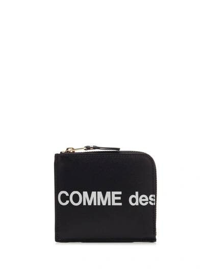 Shop Comme Des Garçons Wallet Logo Printed Zipped Wallet In Black