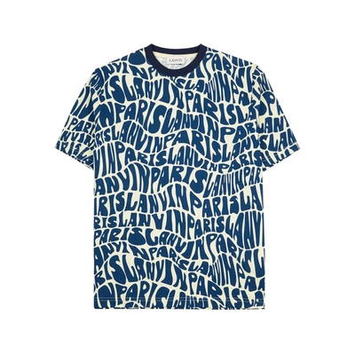Shop Lanvin Blue Logo-print Cotton T-shirt In Blue And White