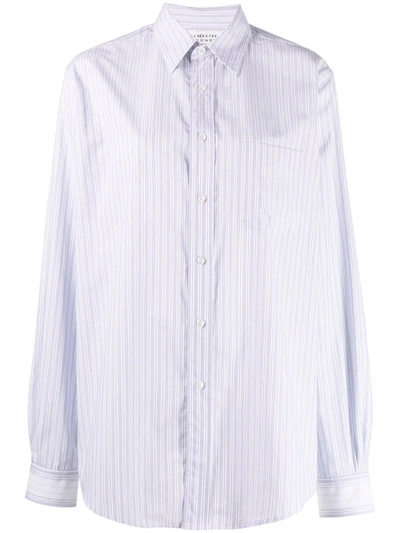 Shop Maison Margiela Stripe-print Pointed-collar Shirt In 蓝色