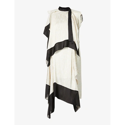Shop Sacai Womens Off White Asymmetric-hem Tweed Midi Dress L