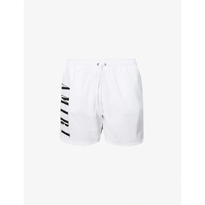 Shop Amiri Mens White Logo-print Relaxed Swim Shorts L
