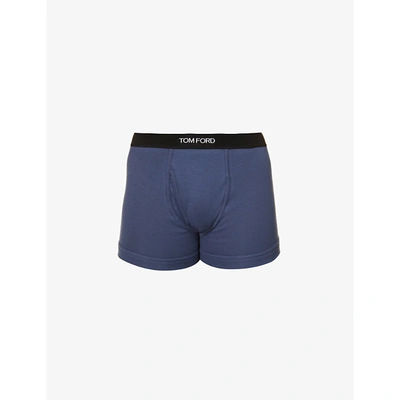Shop Tom Ford Mens Dark Blue Logo-embroidered Cotton-blend Jersey Boxers S