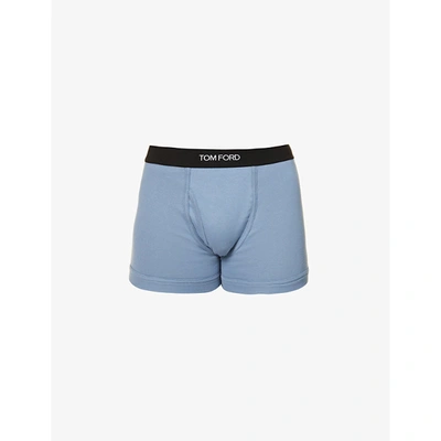 Shop Tom Ford Mens Steel Blue Logo-embroidered Cotton-blend Jersey Boxers L