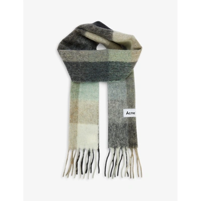 Acne Studios Womens Green Grey Black Vally Checked Wool-blend Scarf In Green Grey Black