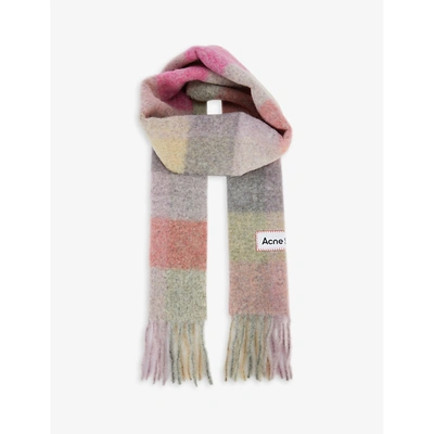 Shop Acne Studios Women's Fuschia Lilac Pink Vally Checked Wool-blend Scarf
