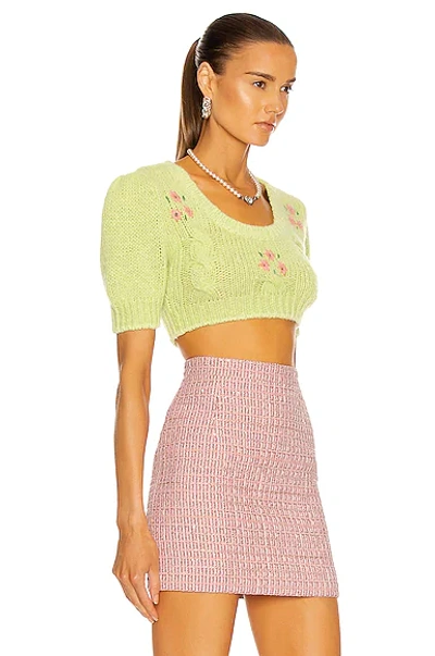 Shop Alessandra Rich Embellished Mohair Cropped Top In Green