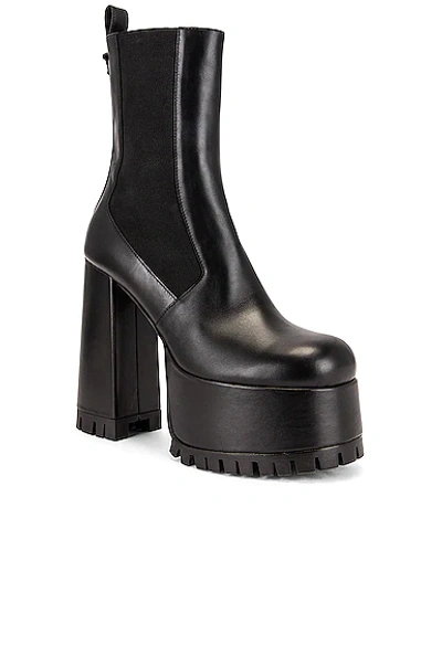 Shop Versace Leather Platform Ankle Boots In Nero
