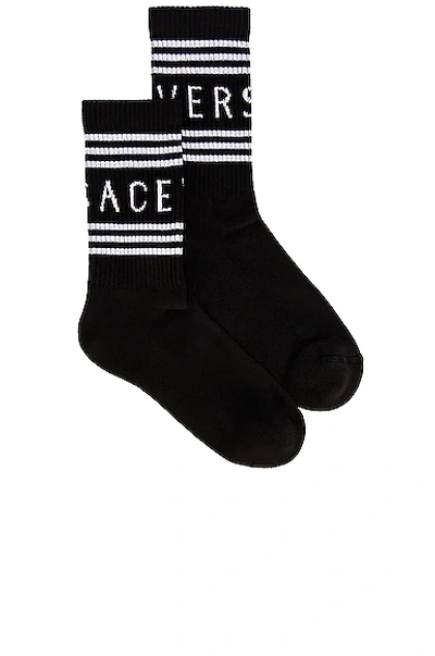 Shop Versace Logo Socks In Nero & Bianco