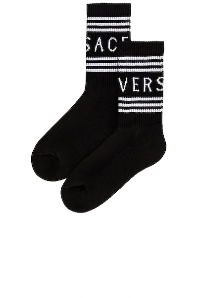 Shop Versace Logo Socks In Nero & Bianco