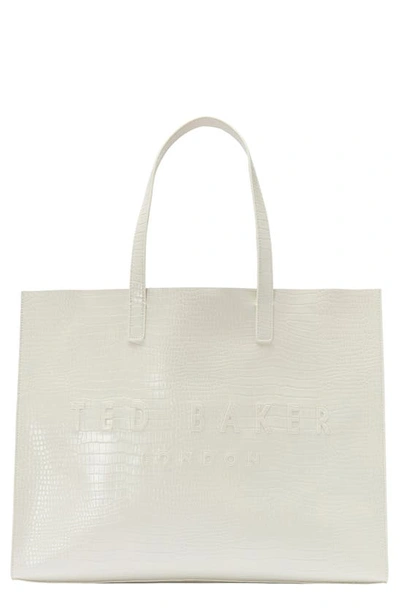 Shop Ted Baker Allicon Croc Faux Leather Tote In Ivory