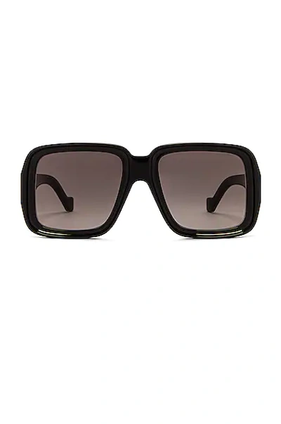 Shop Loewe Square Acetate Sunglasses In Shiny Black & Gradient Smoke