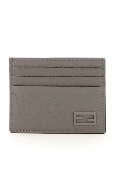 Fendi Cuoio Romano Leather Card Holder In Grey | ModeSens