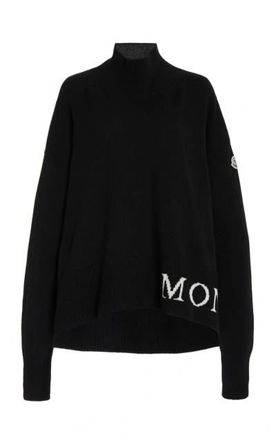 Shop Moncler Women's Logo-knit Wool-cashmere Oversized Sweater In Black