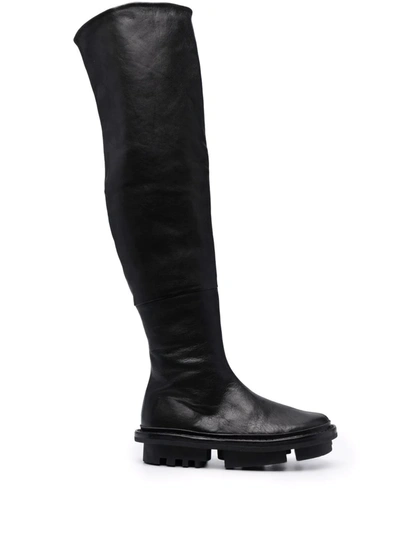 Shop Trippen Thigh-high Flat Leather Boots In Black
