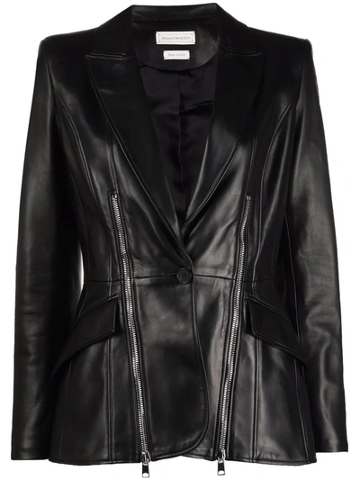 Shop Alexander Mcqueen Zip-detail Leather Jacket In 黑色