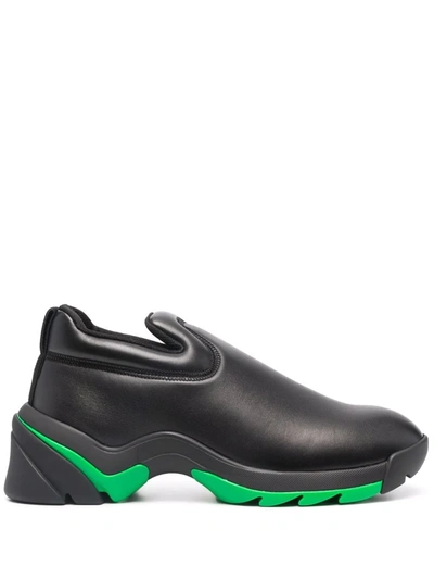 Shop Bottega Veneta Polished-finish Ridged-sole Sneakers In Black ,green