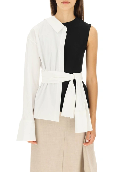 A.w.a.k.e. Asymmetric Cotton-blend Poplin And Stretch-jersey Top