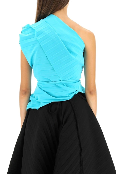 Shop A.w.a.k.e. Mode Pleated One-shoulder Top In Blue