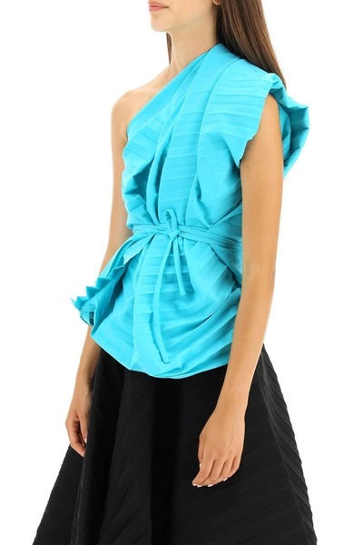 Shop A.w.a.k.e. Mode Pleated One-shoulder Top In Blue