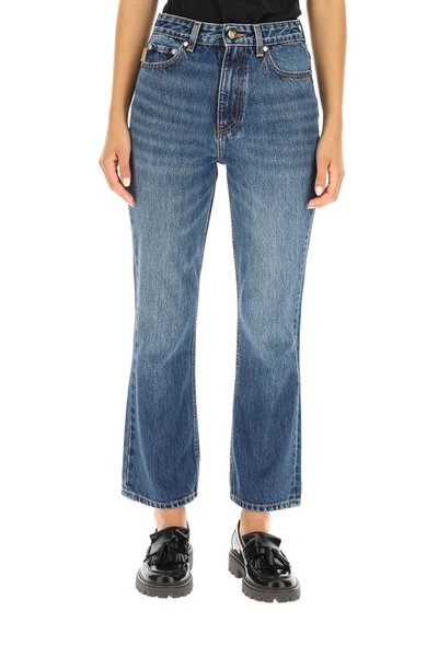 Shop Ganni High-waisted Flare Jeans In Blue