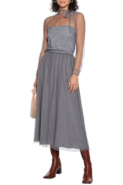 Shop Red Valentino Gathered Point D'esprit Midi Skirt In Anthracite